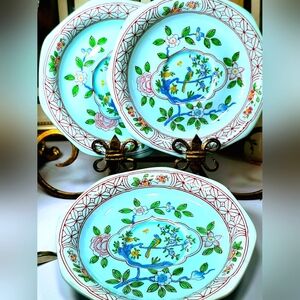 3 beautiful antique plates, Adams Calyx Ware Singapore Bird. Excellent condition